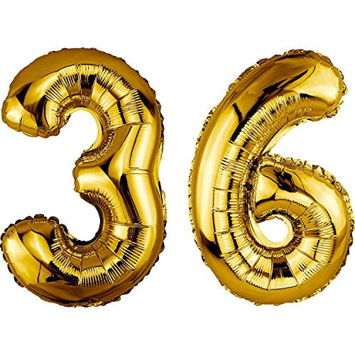 DekoRex Folienballon Gold 82cm Geburtstag Jubiläum Hochzeit Deko (Zahl 36) von DekoRex