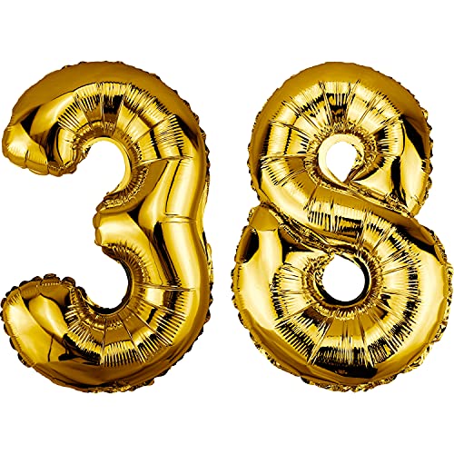 DekoRex Folienballon Gold 82cm Geburtstag Jubiläum Hochzeit Deko (Zahl 38) von DekoRex