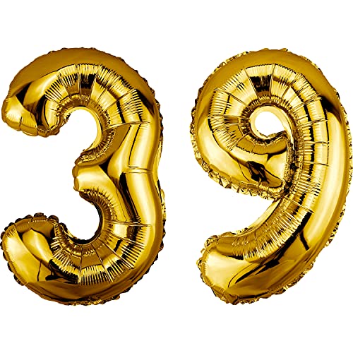 DekoRex Folienballon Gold 82cm Geburtstag Jubiläum Hochzeit Deko (Zahl 39) von DekoRex