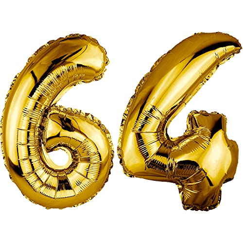 DekoRex Folienballon Gold 82cm Geburtstag Jubiläum Hochzeit Deko (Zahl 64) von DekoRex