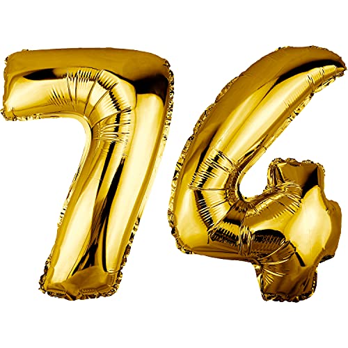 DekoRex Folienballon Gold 82cm Geburtstag Jubiläum Hochzeit Deko (Zahl 74) von DekoRex