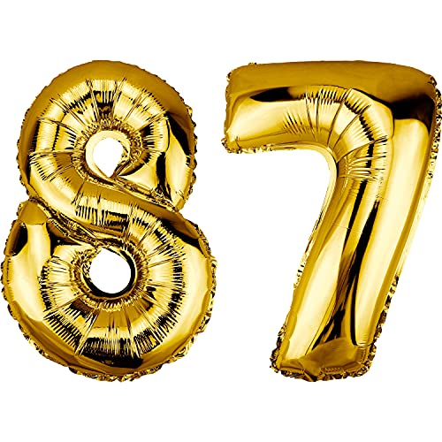 DekoRex Folienballon Gold 82cm Geburtstag Jubiläum Hochzeit Deko (Zahl 87) von DekoRex