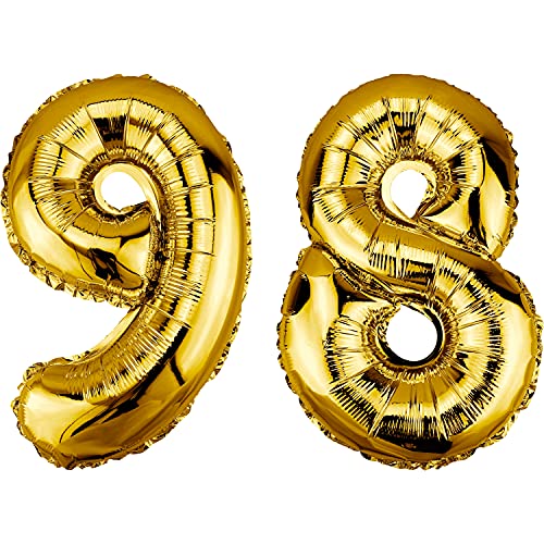 DekoRex Folienballon Gold 82cm Geburtstag Jubiläum Hochzeit Deko (Zahl 98) von DekoRex