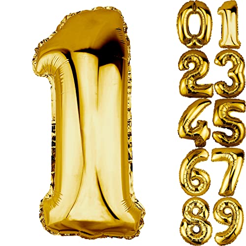 DekoRex Folienballon Gold 82cm Geburtstag Jubiläum Hochzeit Deko (Zahl 1) von DekoRex