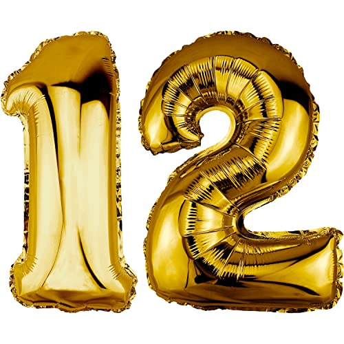 DekoRex Folienballon Gold 82cm Geburtstag Jubiläum Hochzeit Deko (Zahl 12) von DekoRex