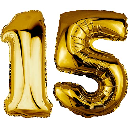 DekoRex Folienballon Gold 82cm Geburtstag Jubiläum Hochzeit Deko (Zahl 15) von DekoRex