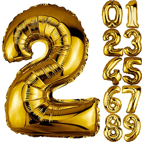 DekoRex Folienballon Gold 82cm Geburtstag Jubiläum Hochzeit Deko (Zahl 2) von DekoRex