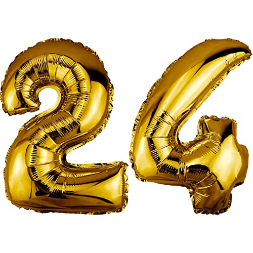 DekoRex Folienballon Gold 82cm Geburtstag Jubiläum Hochzeit Deko (Zahl 24) von DekoRex
