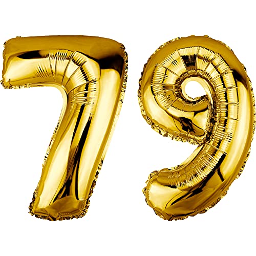 DekoRex Folienballon Gold 82cm Geburtstag Jubiläum Hochzeit Deko (Zahl 79) von DekoRex