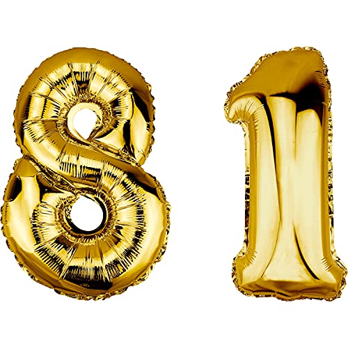 DekoRex Folienballon Gold 82cm Geburtstag Jubiläum Hochzeit Deko (Zahl 81) von DekoRex