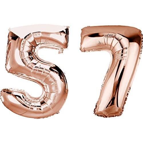 DekoRex Folienballon Rosegold 100cm Geburtstag Jubiläum Hochzeit Deko (Zahl 57) von DekoRex