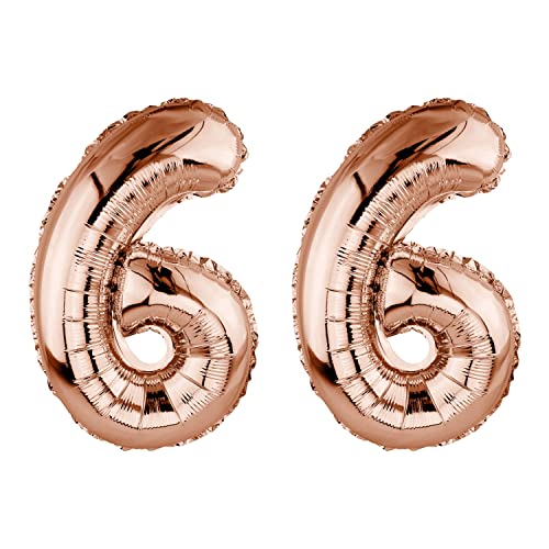 DekoRex Folienballon Rosegold 100cm Geburtstag Jubiläum Hochzeit Deko (Zahl 66) von DekoRex