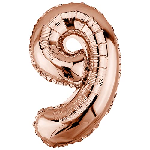 DekoRex Folienballon Rosegold 100cm Geburtstag Jubiläum Hochzeit Deko (Zahl 9) von DekoRex