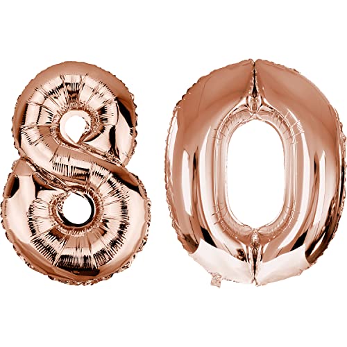 DekoRex Folienballon Rosegold 100cm Geburtstag Jubiläum Hochzeit Deko (Zahl 80) von DekoRex