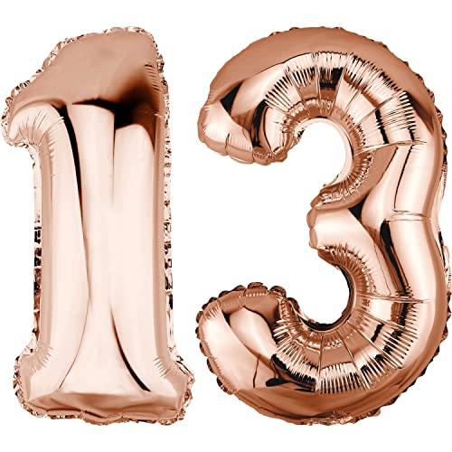 DekoRex Folienballon Rosegold 82cm Geburtstag Jubiläum Hochzeit Deko (Zahl 13) von DekoRex