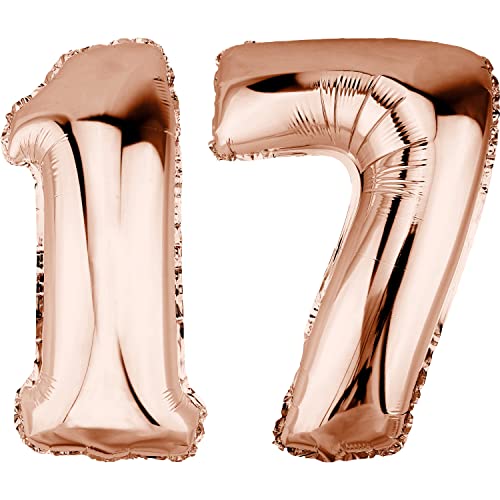 DekoRex Folienballon Rosegold 82cm Geburtstag Jubiläum Hochzeit Deko (Zahl 17) von DekoRex