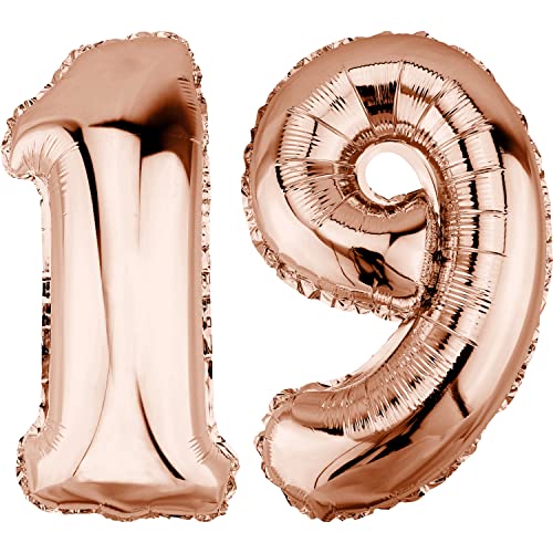DekoRex Folienballon Rosegold 82cm Geburtstag Jubiläum Hochzeit Deko (Zahl 19) von DekoRex