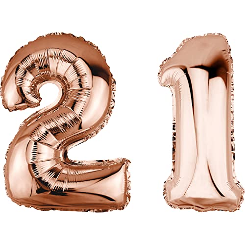 DekoRex Folienballon Rosegold 82cm Geburtstag Jubiläum Hochzeit Deko (Zahl 21) von DekoRex