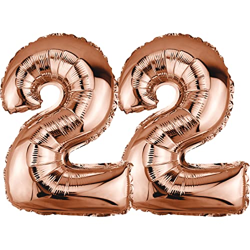 DekoRex Folienballon Rosegold 82cm Geburtstag Jubiläum Hochzeit Deko (Zahl 22) von DekoRex