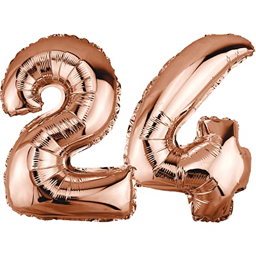 DekoRex Folienballon Rosegold 82cm Geburtstag Jubiläum Hochzeit Deko (Zahl 24) von DekoRex