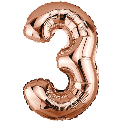 DekoRex Folienballon Rosegold 82cm Geburtstag Jubiläum Hochzeit Deko (Zahl 3) von DekoRex