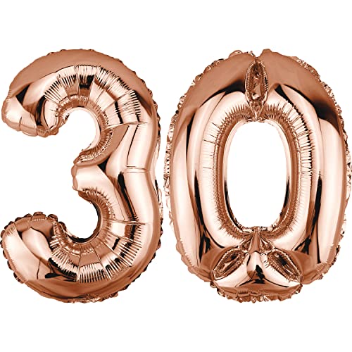 DekoRex Folienballon Rosegold 82cm Geburtstag Jubiläum Hochzeit Deko (Zahl 30) von DekoRex