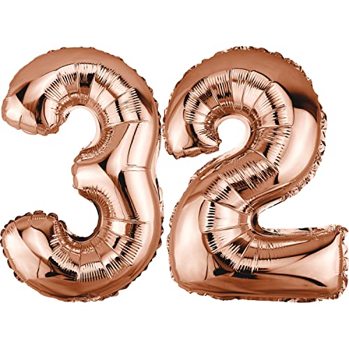 DekoRex Folienballon Rosegold 82cm Geburtstag Jubiläum Hochzeit Deko (Zahl 32) von DekoRex
