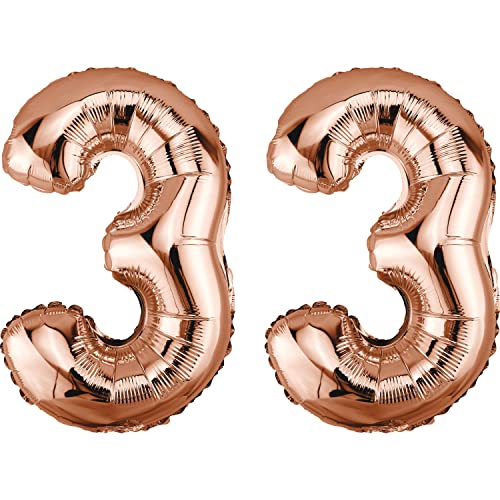 DekoRex Folienballon Rosegold 82cm Geburtstag Jubiläum Hochzeit Deko (Zahl 33) von DekoRex