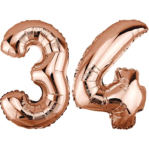 DekoRex Folienballon Rosegold 82cm Geburtstag Jubiläum Hochzeit Deko (Zahl 34) von DekoRex