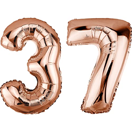 DekoRex Folienballon Rosegold 82cm Geburtstag Jubiläum Hochzeit Deko (Zahl 37) von DekoRex