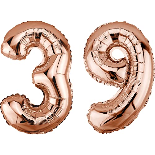 DekoRex Folienballon Rosegold 82cm Geburtstag Jubiläum Hochzeit Deko (Zahl 39) von DekoRex