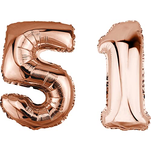 DekoRex Folienballon Rosegold 82cm Geburtstag Jubiläum Hochzeit Deko (Zahl 51) von DekoRex