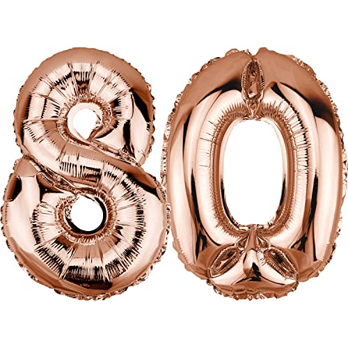 DekoRex Folienballon Rosegold 82cm Geburtstag Jubiläum Hochzeit Deko (Zahl 80) von DekoRex