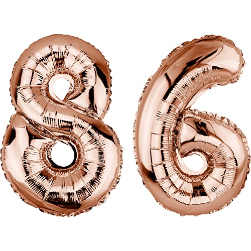 DekoRex Folienballon Rosegold 82cm Geburtstag Jubiläum Hochzeit Deko (Zahl 86) von DekoRex