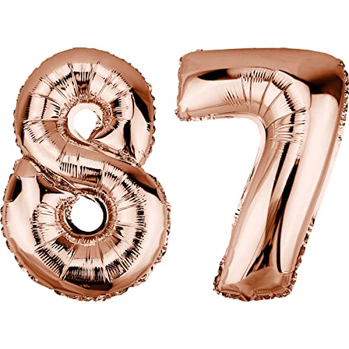 DekoRex Folienballon Rosegold 82cm Geburtstag Jubiläum Hochzeit Deko (Zahl 87) von DekoRex