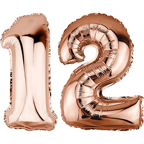 DekoRex Folienballon Rosegold 82cm Geburtstag Jubiläum Hochzeit Deko (Zahl 12) von DekoRex