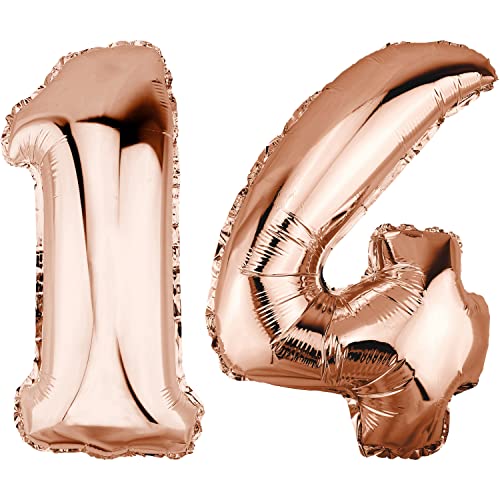 DekoRex Folienballon Rosegold 82cm Geburtstag Jubiläum Hochzeit Deko (Zahl 14) von DekoRex