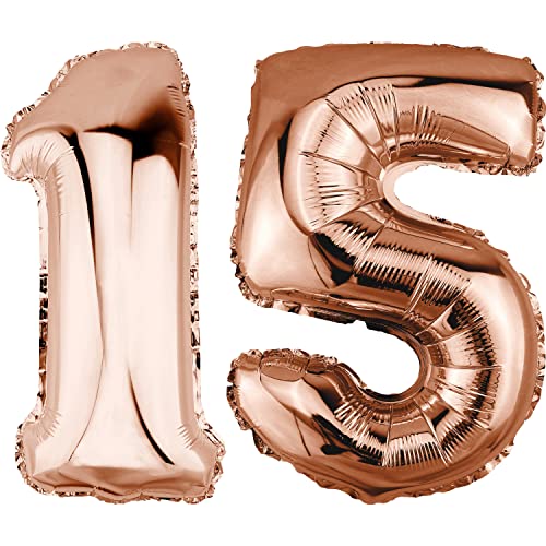 DekoRex Folienballon Rosegold 82cm Geburtstag Jubiläum Hochzeit Deko (Zahl 15) von DekoRex