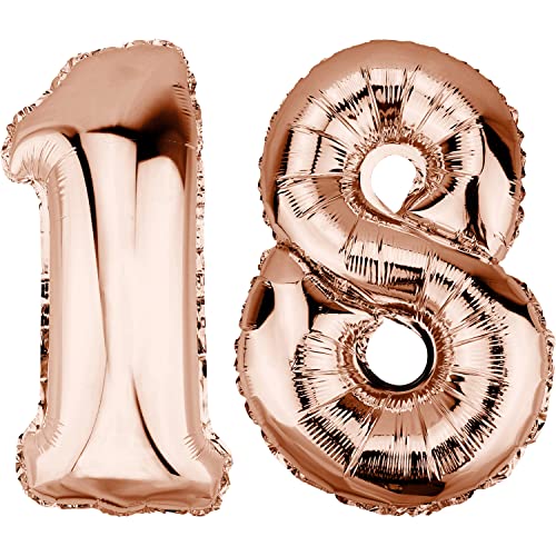 DekoRex Folienballon Rosegold 82cm Geburtstag Jubiläum Hochzeit Deko (Zahl 18) von DekoRex