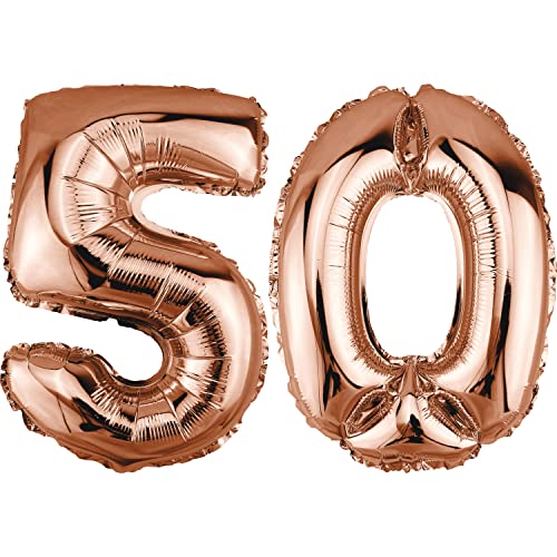 DekoRex Folienballon Rosegold 82cm Geburtstag Jubiläum Hochzeit Deko (Zahl 50) von DekoRex