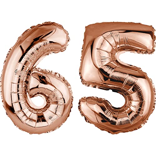 DekoRex Folienballon Rosegold 82cm Geburtstag Jubiläum Hochzeit Deko (Zahl 65) von DekoRex