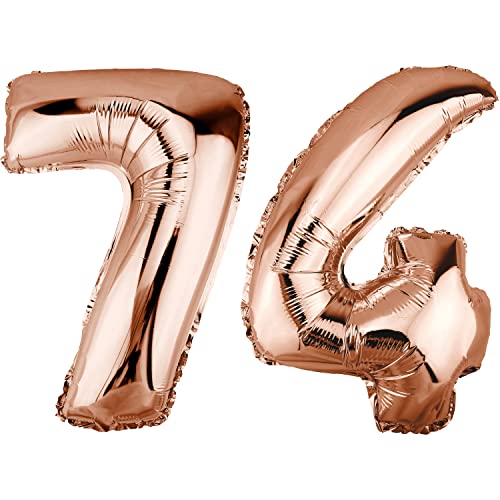DekoRex Folienballon Rosegold 82cm Geburtstag Jubiläum Hochzeit Deko (Zahl 74) von DekoRex