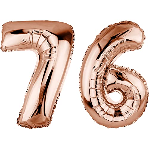 DekoRex Folienballon Rosegold 82cm Geburtstag Jubiläum Hochzeit Deko (Zahl 76) von DekoRex