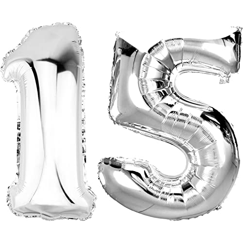 DekoRex Folienballon Silber 100cm Geburtstag Jubiläum Hochzeit Deko (Zahl 15) von DekoRex