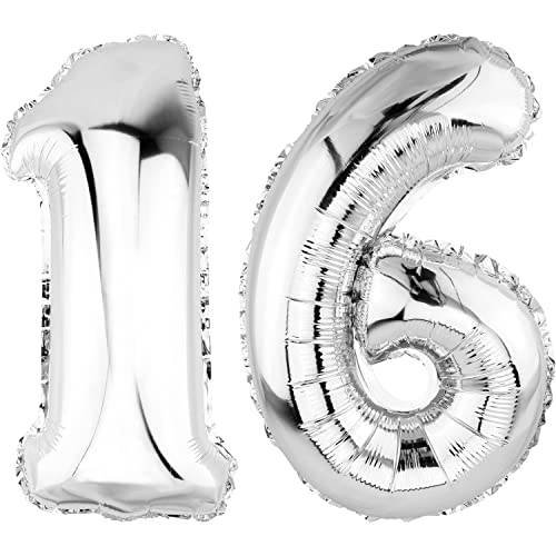 DekoRex Folienballon Silber 100cm Geburtstag Jubiläum Hochzeit Deko (Zahl 16) von DekoRex