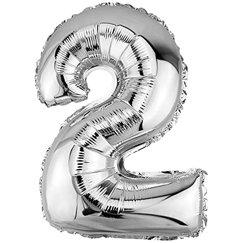 DekoRex Folienballon Silber 100cm Geburtstag Jubiläum Hochzeit Deko (Zahl 2) von DekoRex