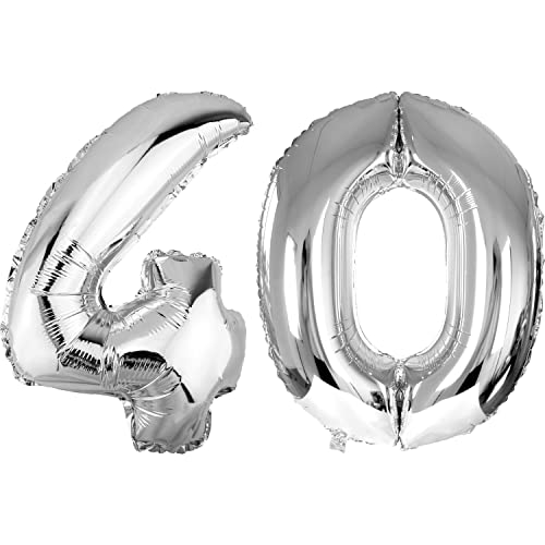 DekoRex Folienballon Silber 100cm Geburtstag Jubiläum Hochzeit Deko (Zahl 40) von DekoRex