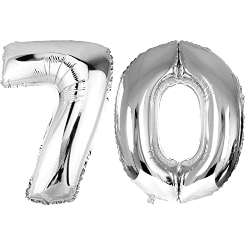 DekoRex Folienballon Silber 100cm Geburtstag Jubiläum Hochzeit Deko (Zahl 70) von DekoRex