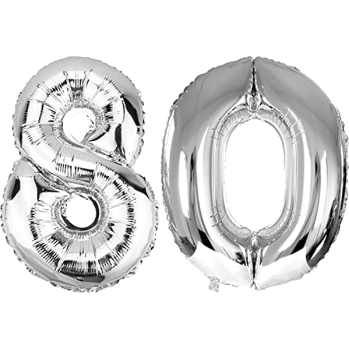 DekoRex Folienballon Silber 100cm Geburtstag Jubiläum Hochzeit Deko (Zahl 80) von DekoRex