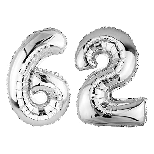 DekoRex Folienballon Silber 101cm Hochzeit Geburtstag Jubiläum Deko (Zahl 62) von DekoRex
